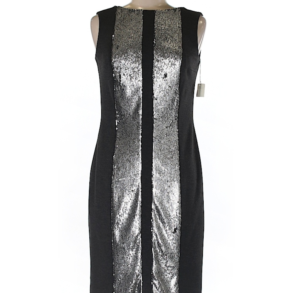 NWT Teri Jon grey/silver sequin dress, 6 - Picture 1 of 8